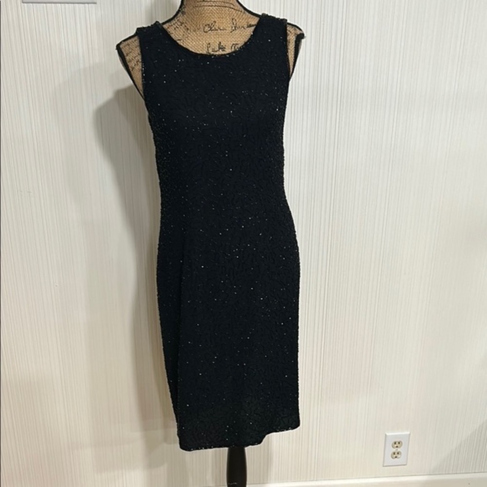 Vintage JMD New York beaded Black Sleeveless Midi Dress
